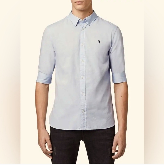 AllSaints Redondo Half Sleeve Slim Fit Button-down Shirt In Light Gray - Picture 1 of 6